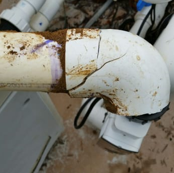cracked pool pipe located and removed